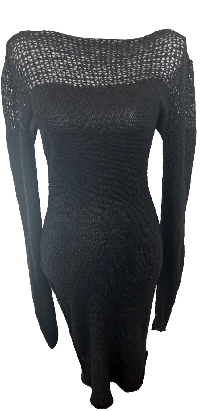 Lars Andersson Cashmere Silk Sweater Dress Gray Crochet Sheath Minimalist M NWOT